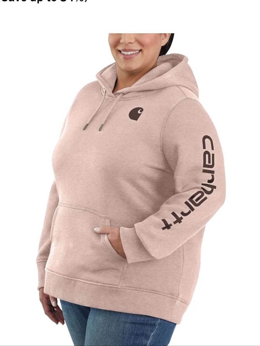 Carhartt Women's Hoodie in Dusty Rose with Logo Sleeve SIZE 2XL